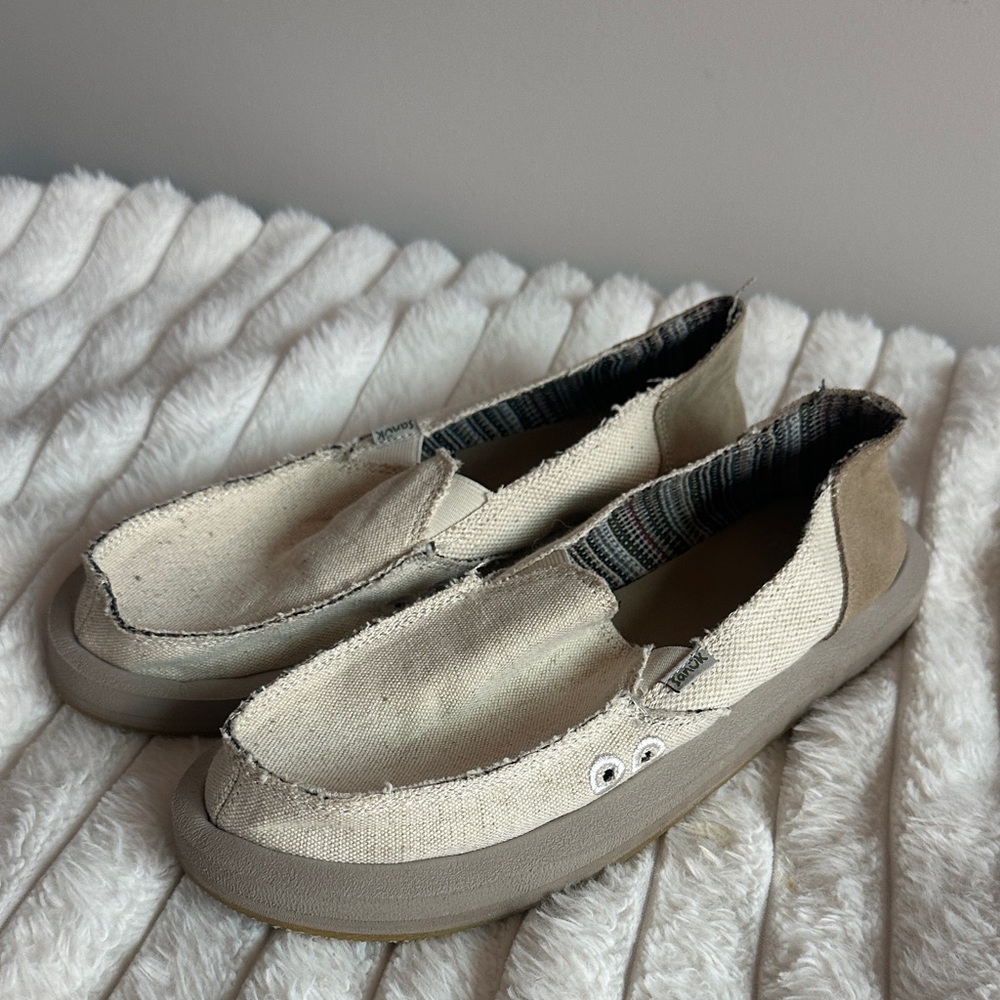 Sanuk Cream Canvas Slip-Ons